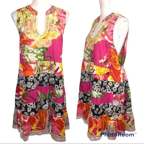 Free People boho patchwork tiered sequin lace - Picture 1 of 8